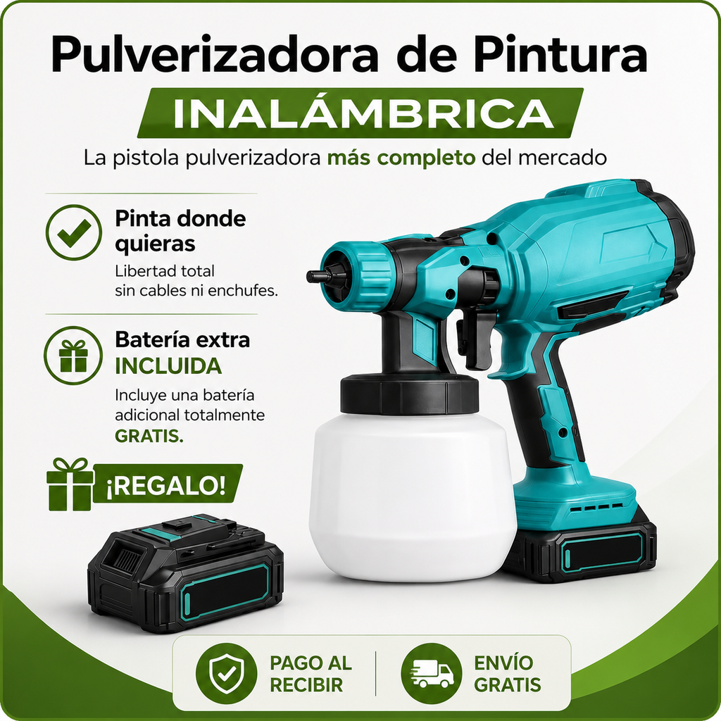 🎨 Pulverizador de Pintura Inalámbrica con Doble Batería Incluye batería extra + depósito de alta capacidad + REGALO EXCLUSIVO 🔥
