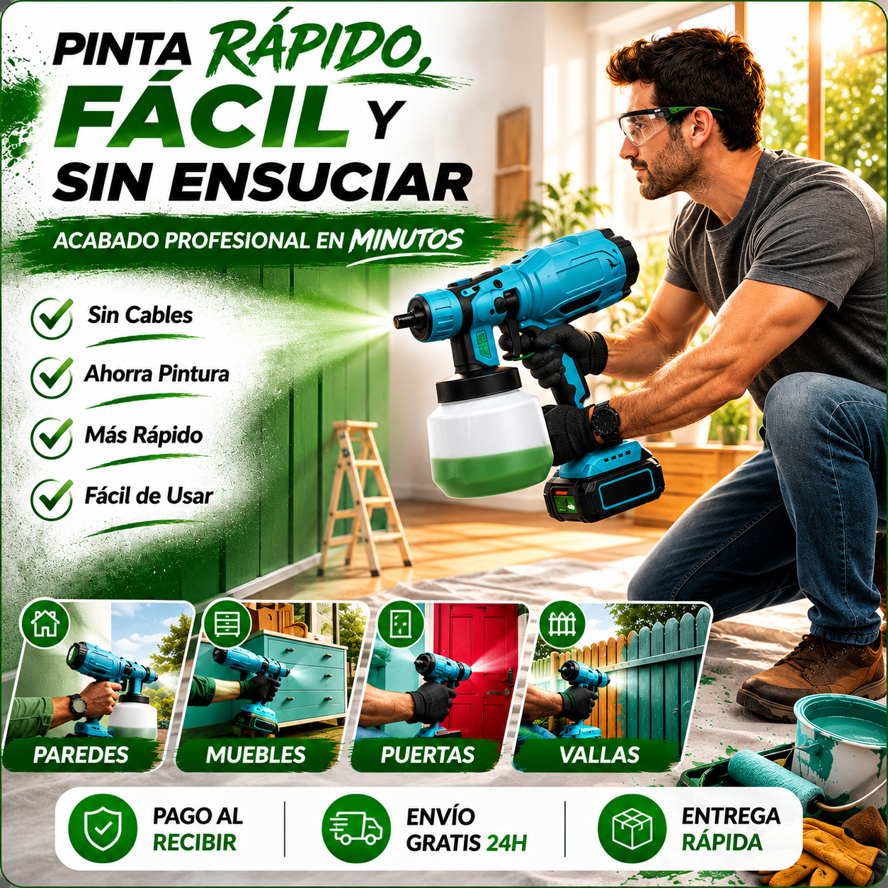 🎨 Pulverizador de Pintura Inalámbrica con Doble Batería Incluye batería extra + depósito de alta capacidad + REGALO EXCLUSIVO 🔥